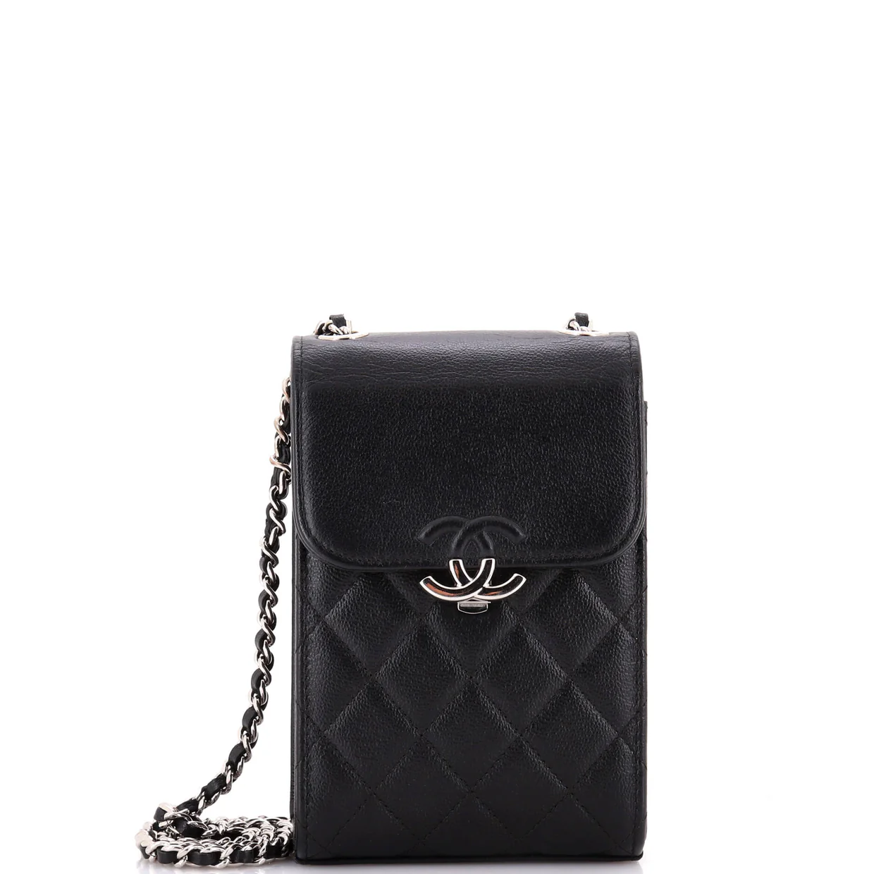 CC Box Flap Phone Holder Crossbody Bag Quilted Caviar - Deep Luxury