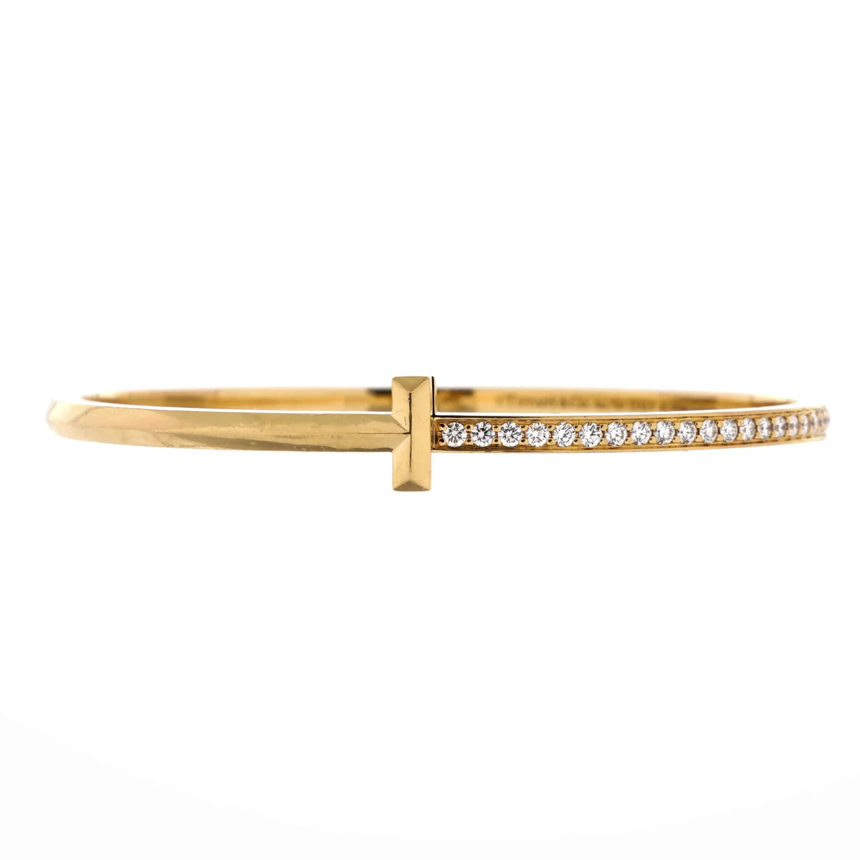 T1 Hinged Bangle Bracelet 18K Yellow Gold and Diamonds Narrow - Deep Luxury