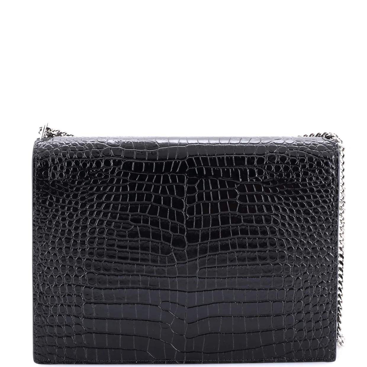 Cassandra Chain Shoulder Bag Crocodile Embossed Leather Small - Deep Luxury