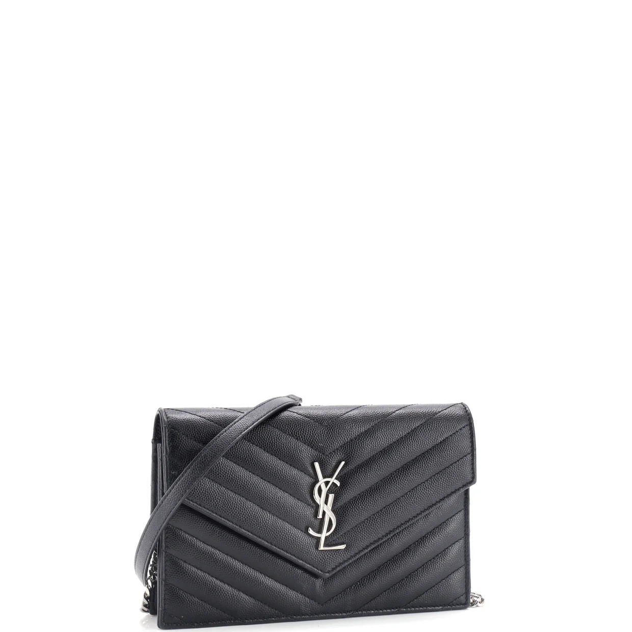 Classic Monogram Wallet on Chain Matelasse Chevron Metallic Leather Small - Deep Luxury