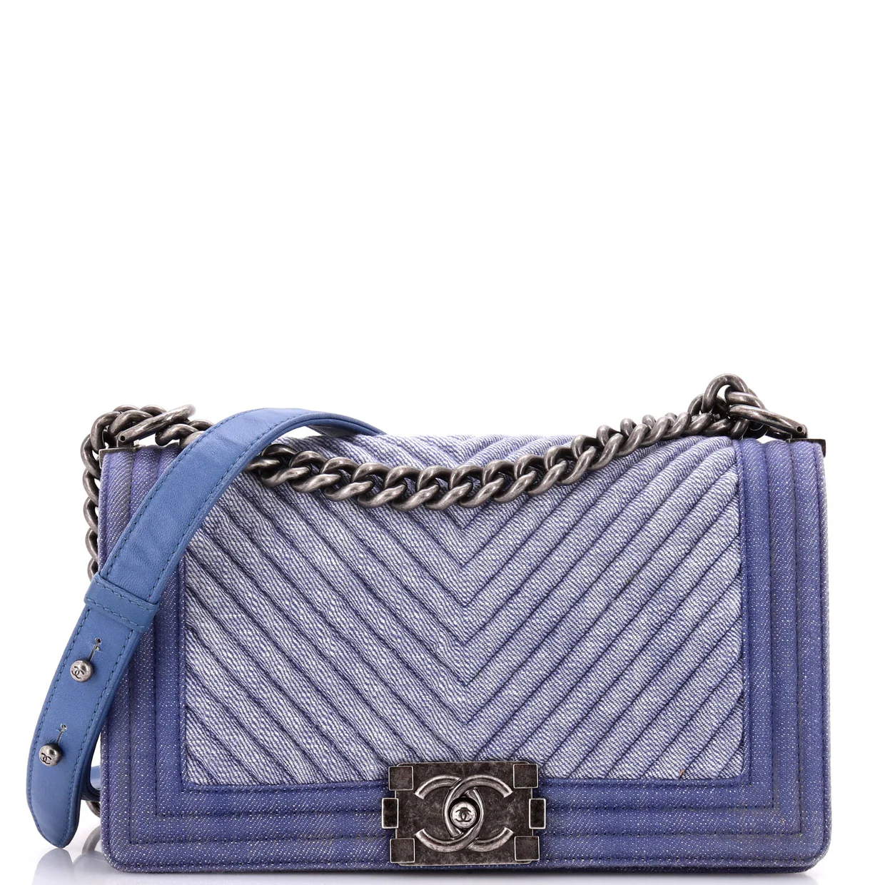 Boy Flap Bag Chevron Denim Old Medium - Deep Luxury
