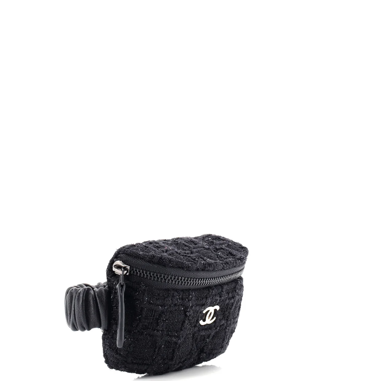 CC Arm Zip Coin Purse Tweed with Leather - Deep Luxury
