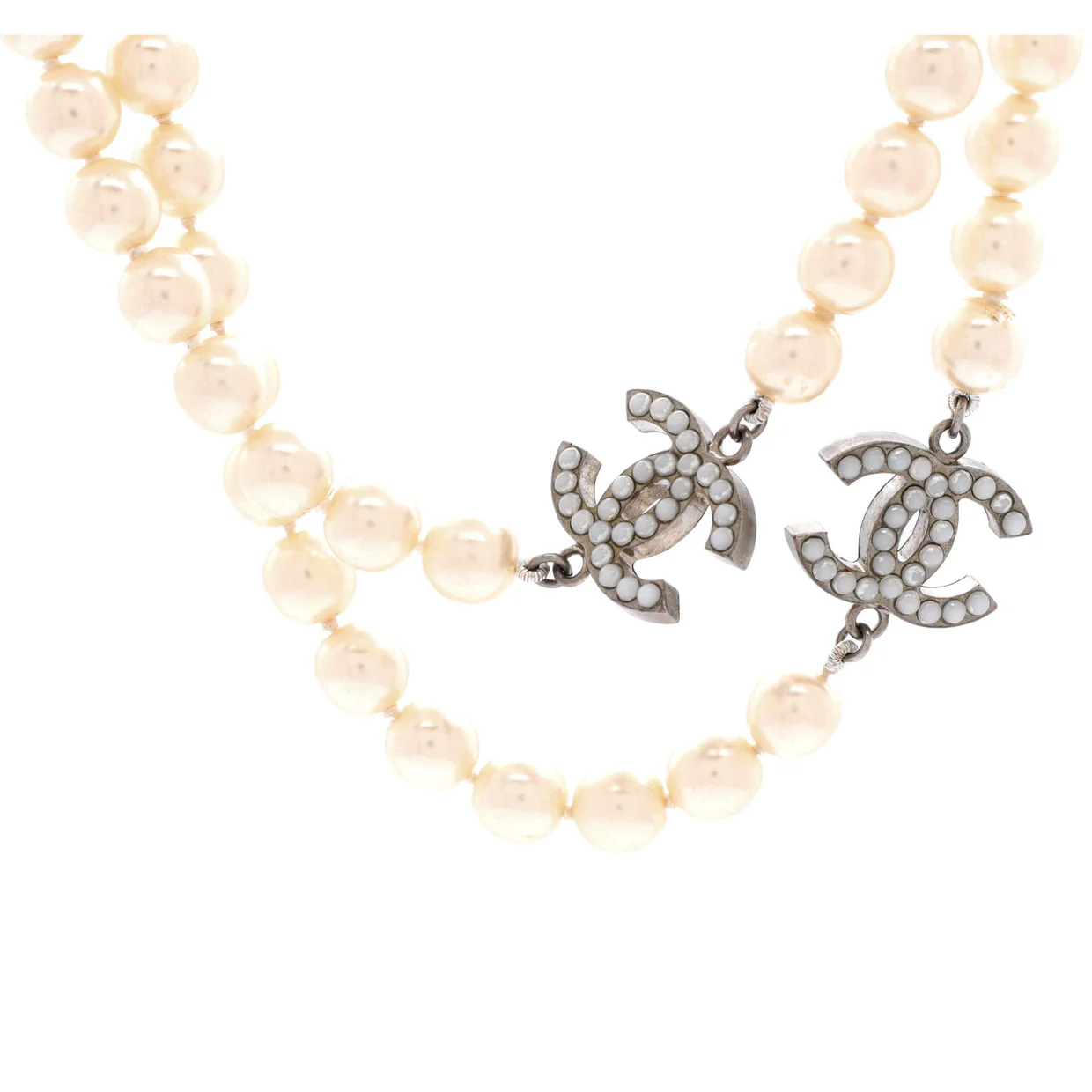 CC Station Long Necklace Metal with Faux Pearls - Deep Luxury