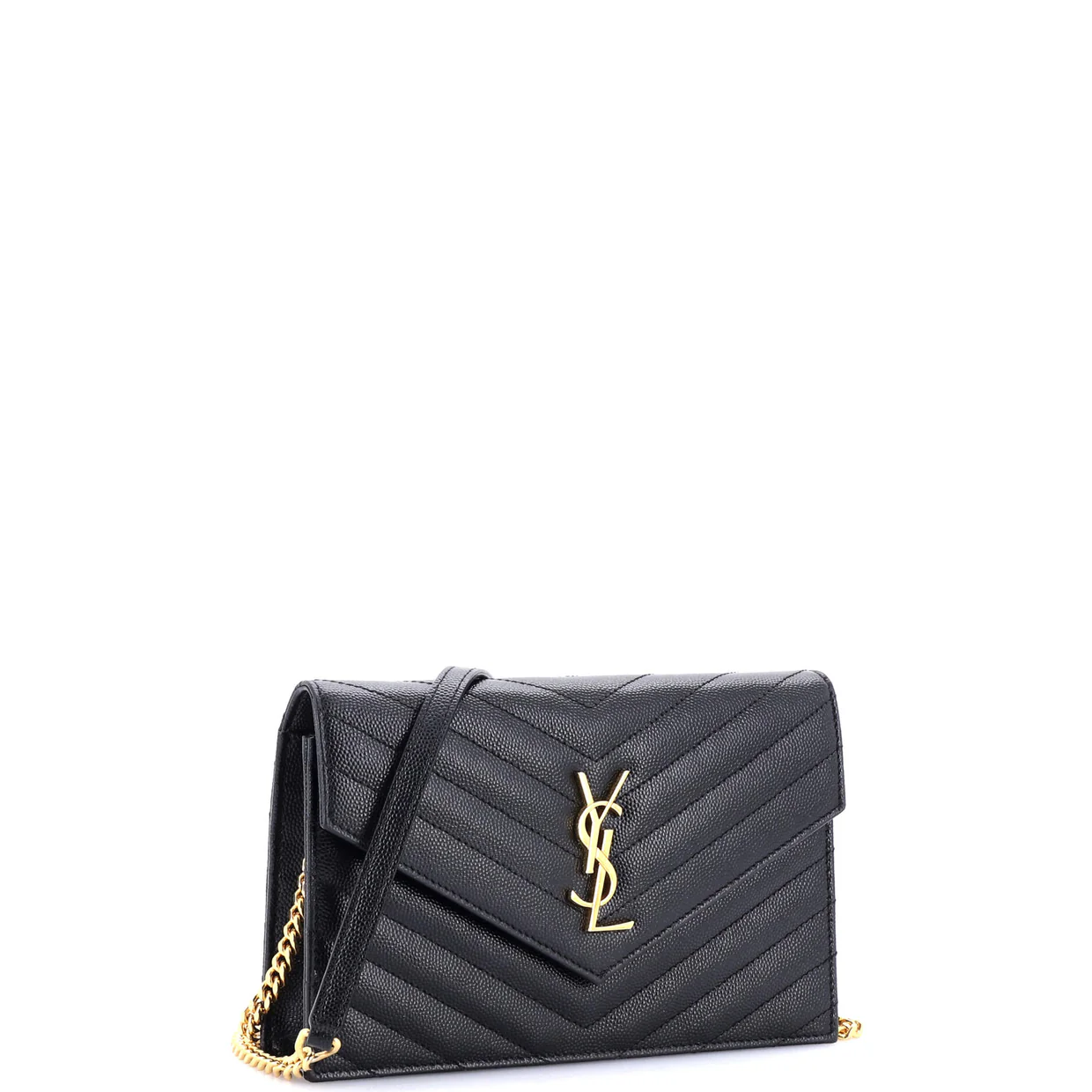 Classic Monogram Wallet on Chain Matelasse Chevron Leather Small - Deep Luxury