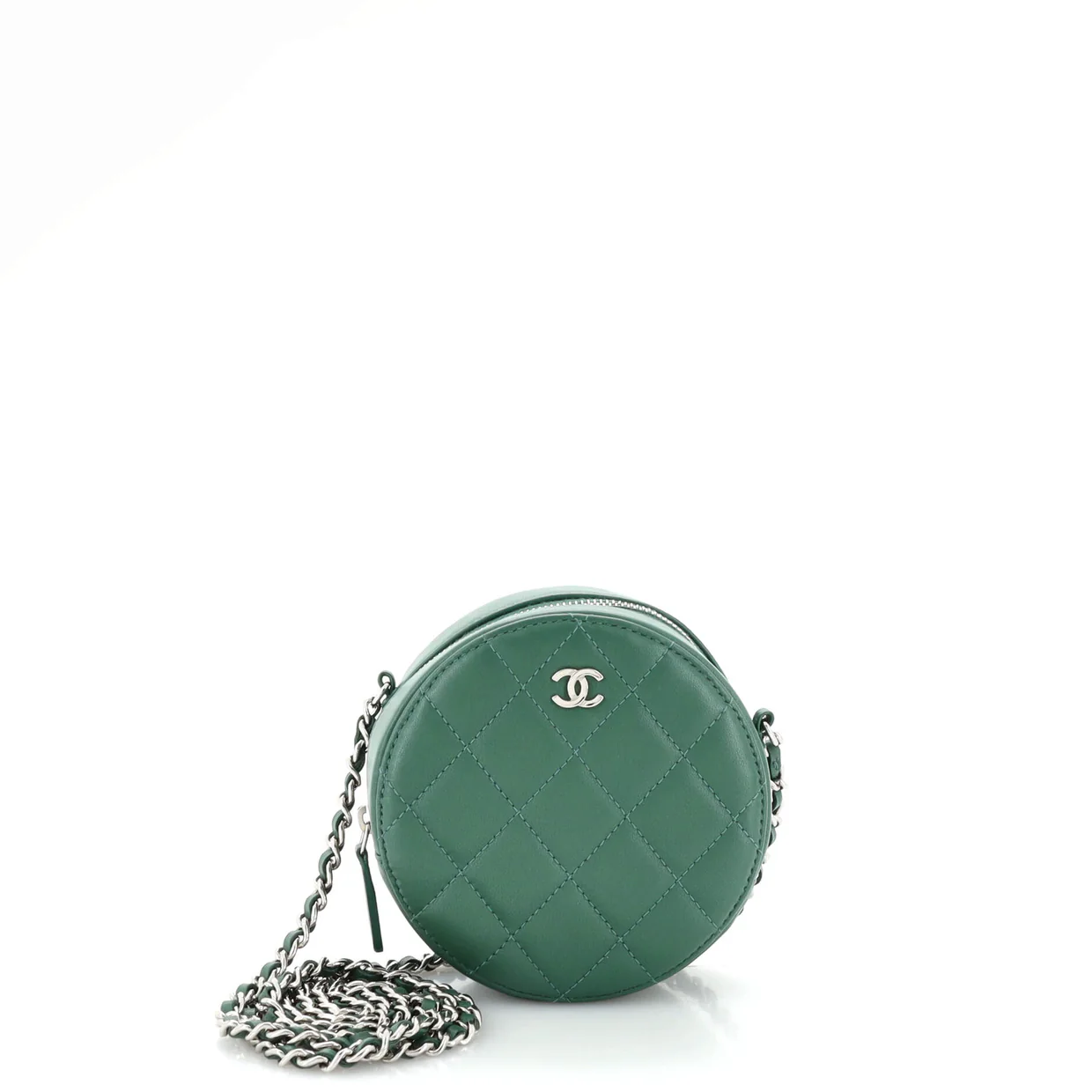 Round Clutch with Chain Quilted Lambskin Mini - Deep Luxury