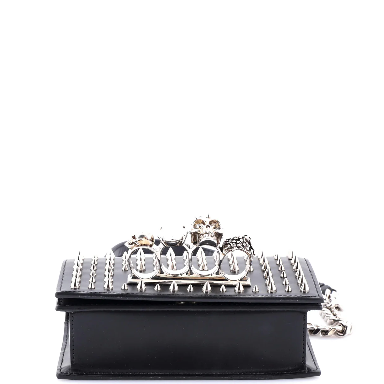 Jewelled Flap Satchel Studded Leather Small - Deep Luxury
