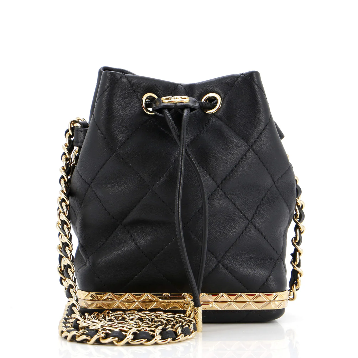Lock Frame Bucket Bag with Chain Quilted Lambskin Small - Deep Luxury
