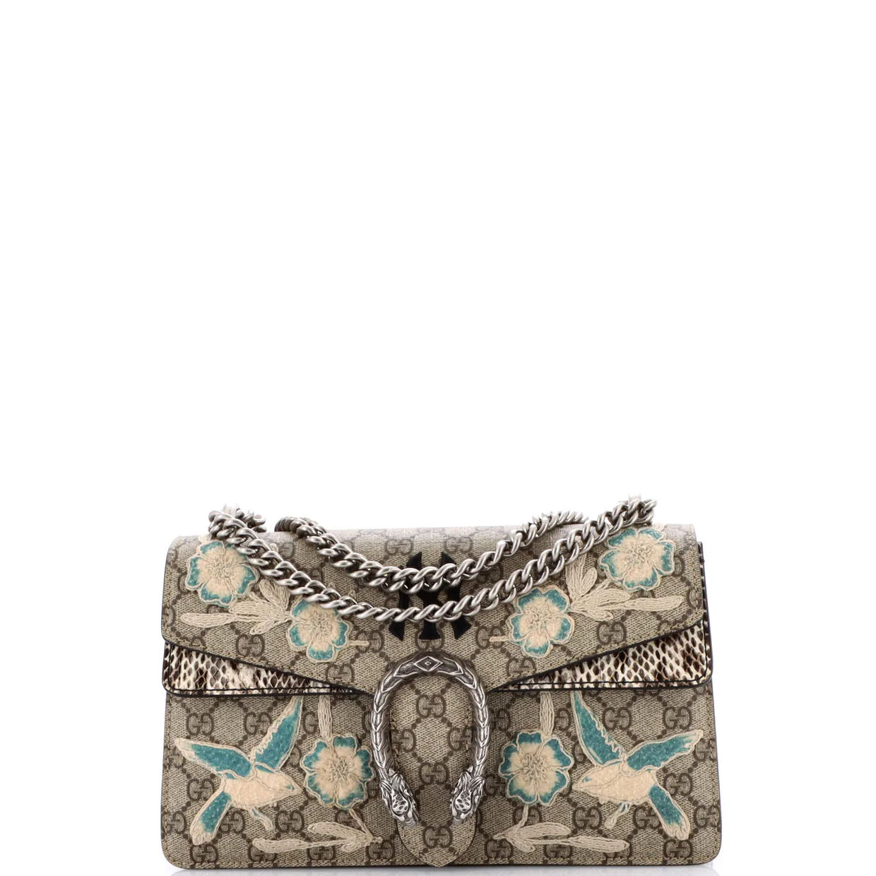 MLB Dionysus Bag Embroidered GG Coated Canvas with Python Small - Deep Luxury