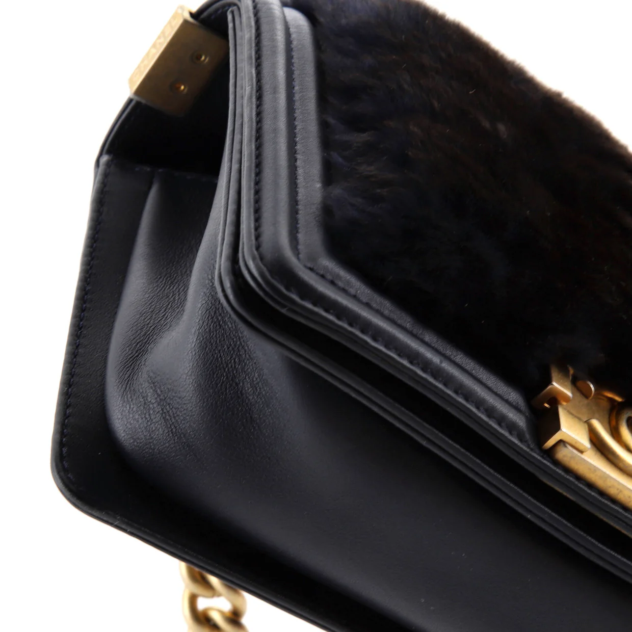 Top Handle Boy Flap Bag Fur Small - Deep Luxury