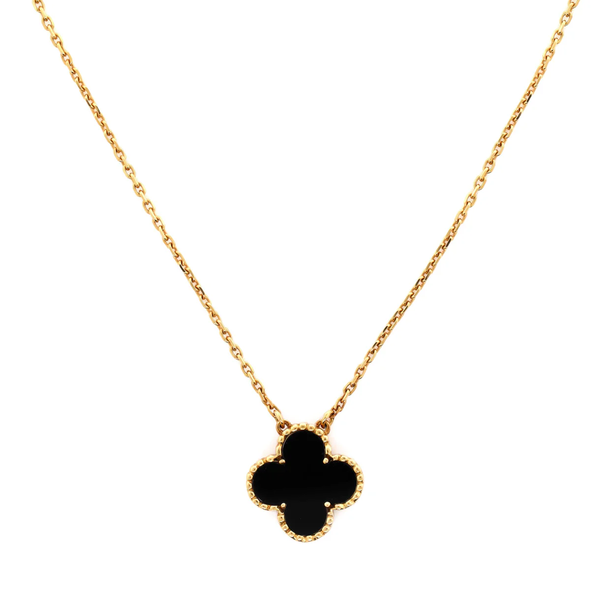 Vintage Alhambra Pendant Necklace 18K Yellow Gold and Onyx - Deep Luxury