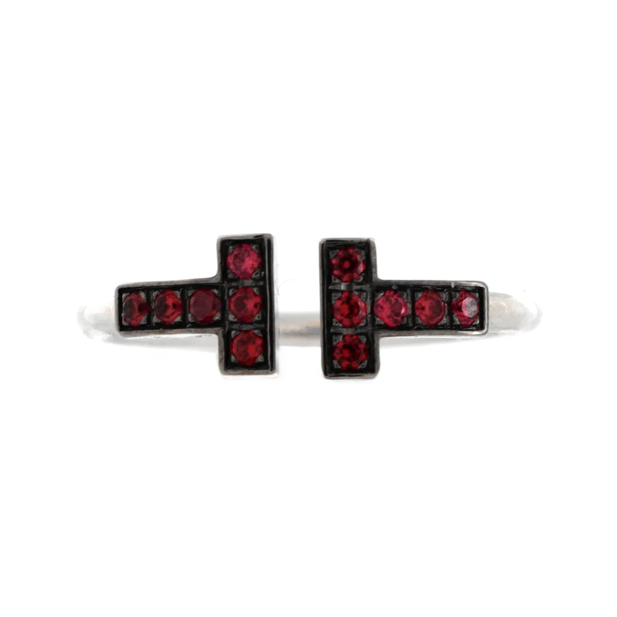 T Wire Ring 18K White Gold with Rubies - Deep Luxury