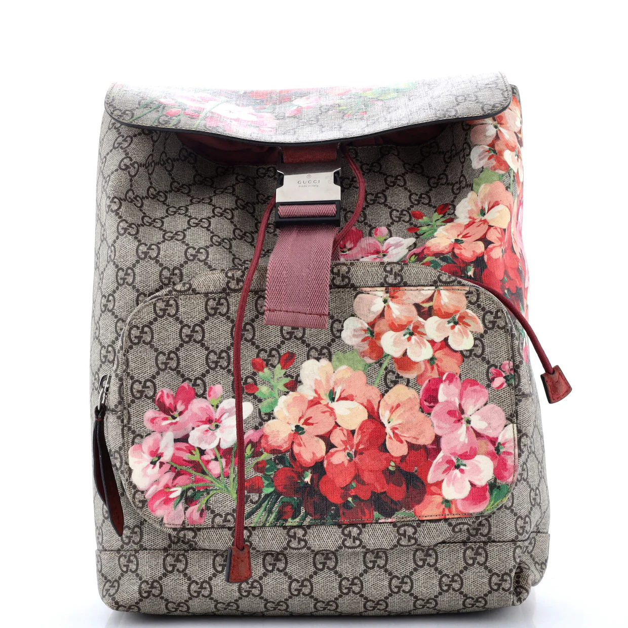 Buckle Backpack Blooms Print GG Coated Canvas Medium - Deep Luxury