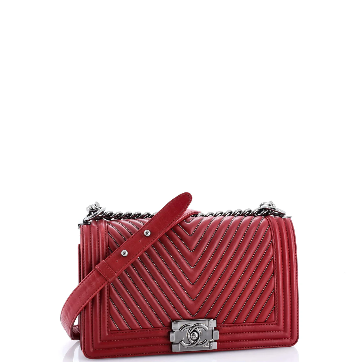 Boy Flap Bag Chevron Calfskin with Micro Chain Detail Old Medium - Deep Luxury