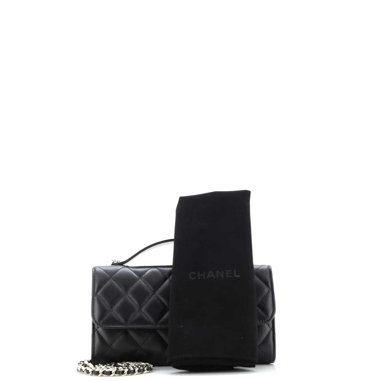 Flap Kisslock Phone Holder with Chain Quilted Calfskin - Deep Luxury