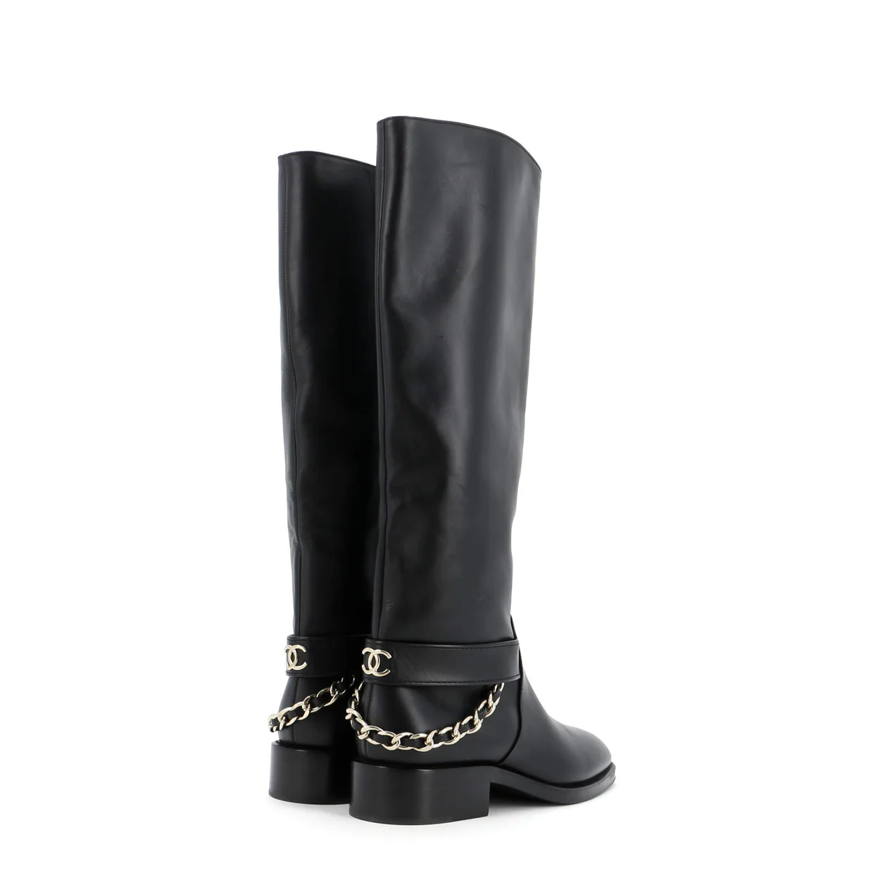 Women's CC Chain Knee High Riding Boots Leather - Deep Luxury