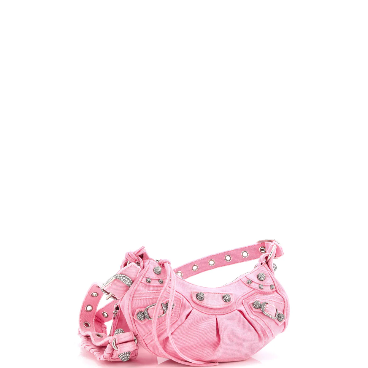 Le Cagole Giant Studs Shoulder Bag Denim with Crystals XS - Deep Luxury