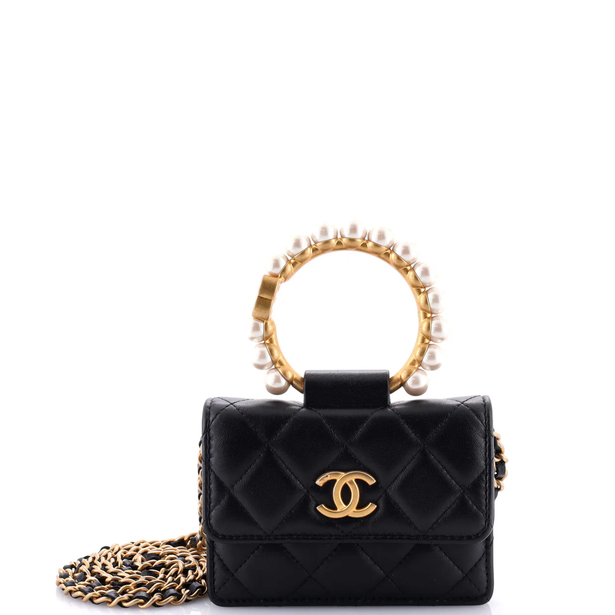 Pearl Crown Clutch with Chain Quilted Lambskin - Deep Luxury