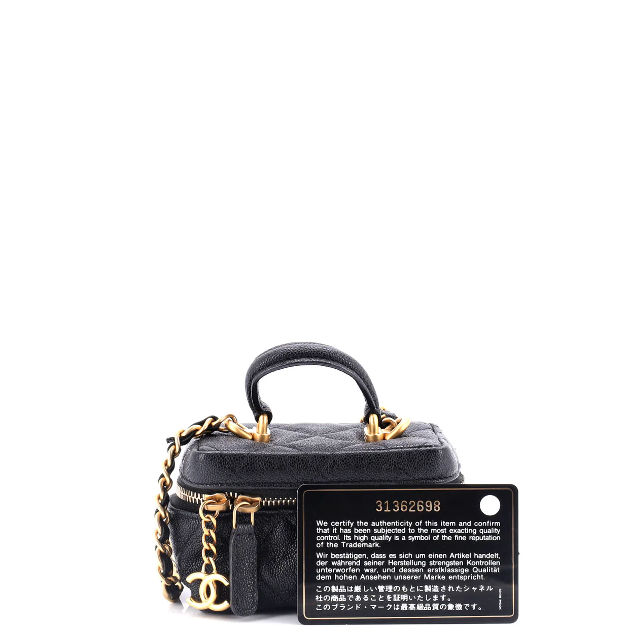 Top Handle Zip Around Vanity Case with Chain Quilted Caviar Mini - Deep Luxury