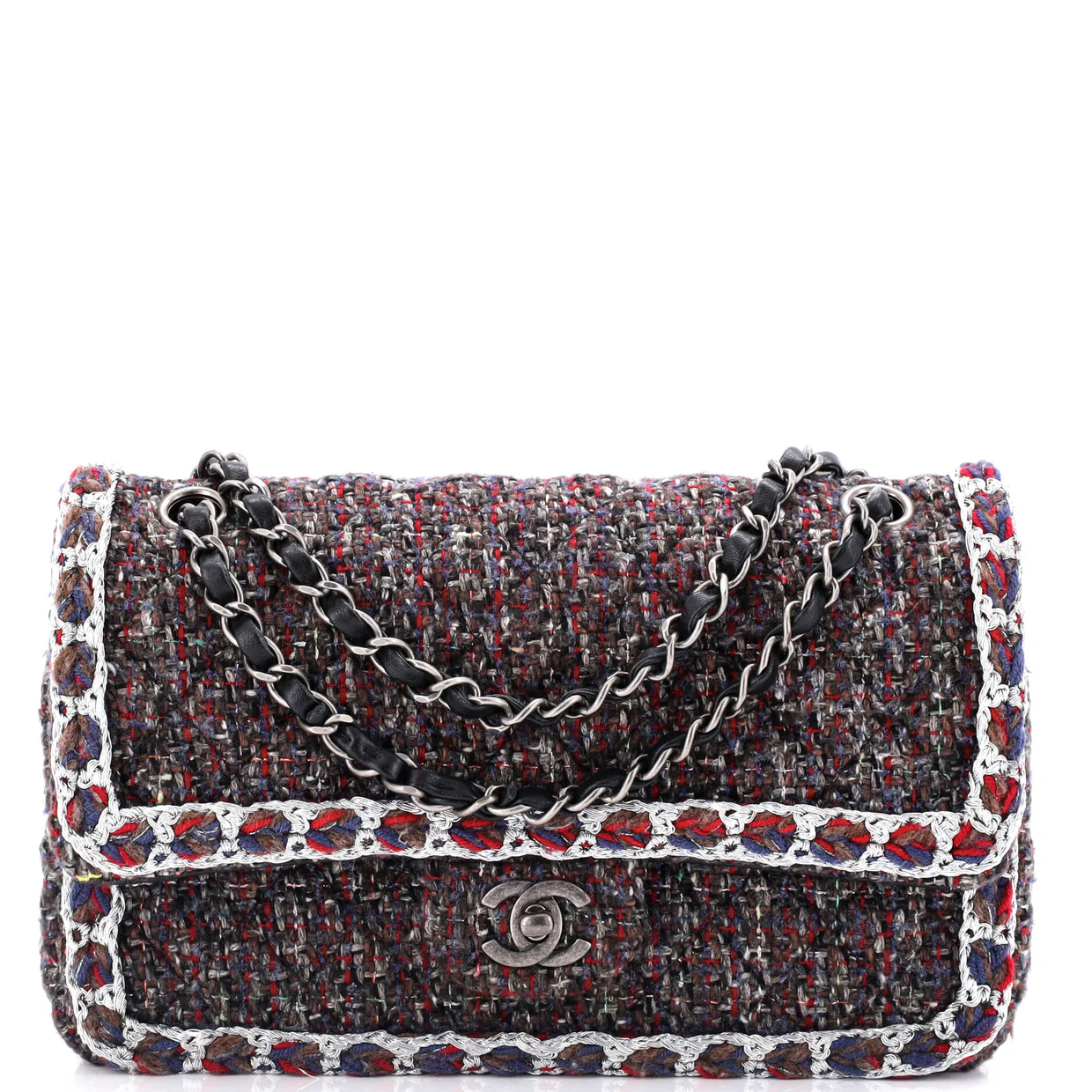 Classic Double Flap Bag Braided Quilted Tweed Medium - Deep Luxury