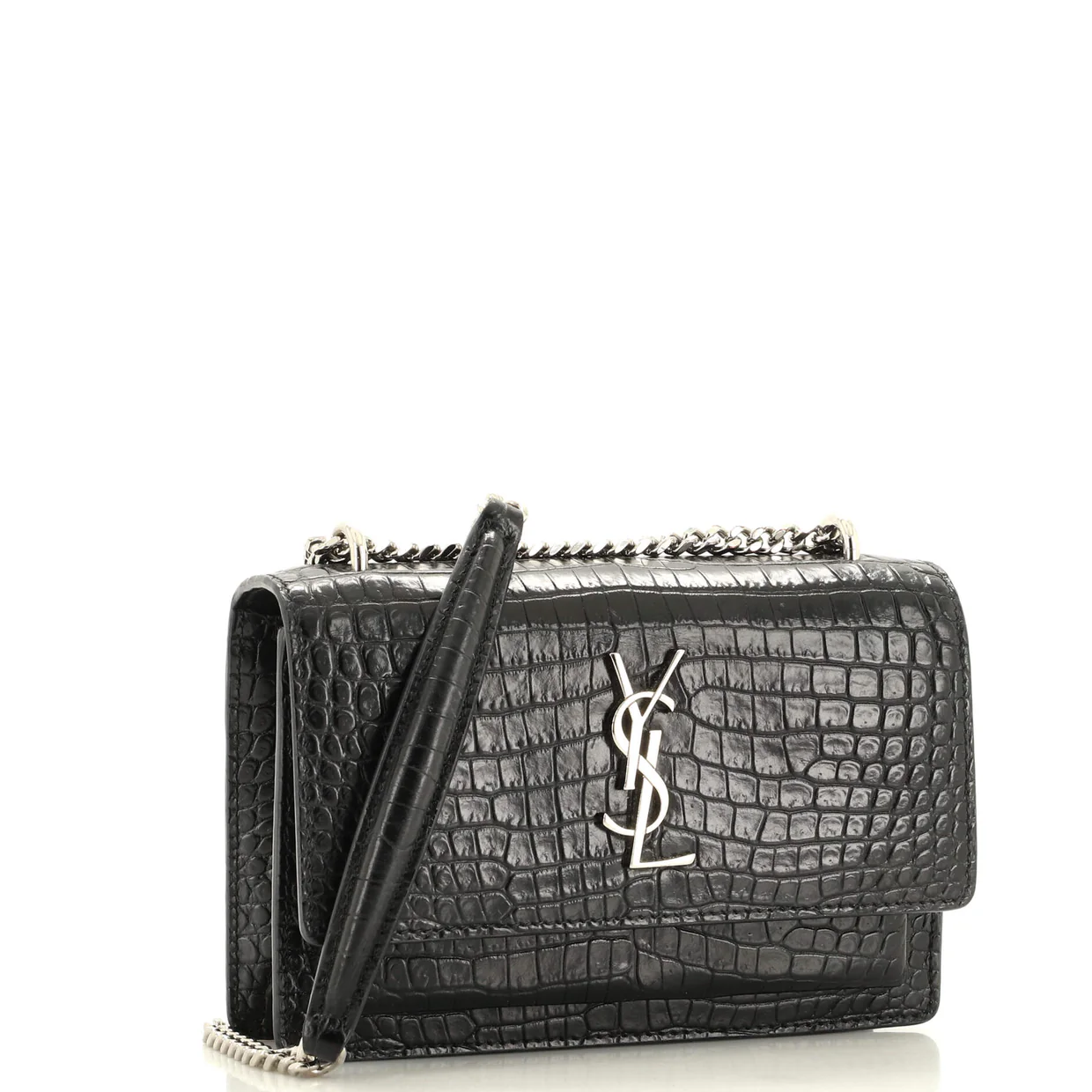 Sunset Chain Wallet Crocodile Embossed Leather - Deep Luxury