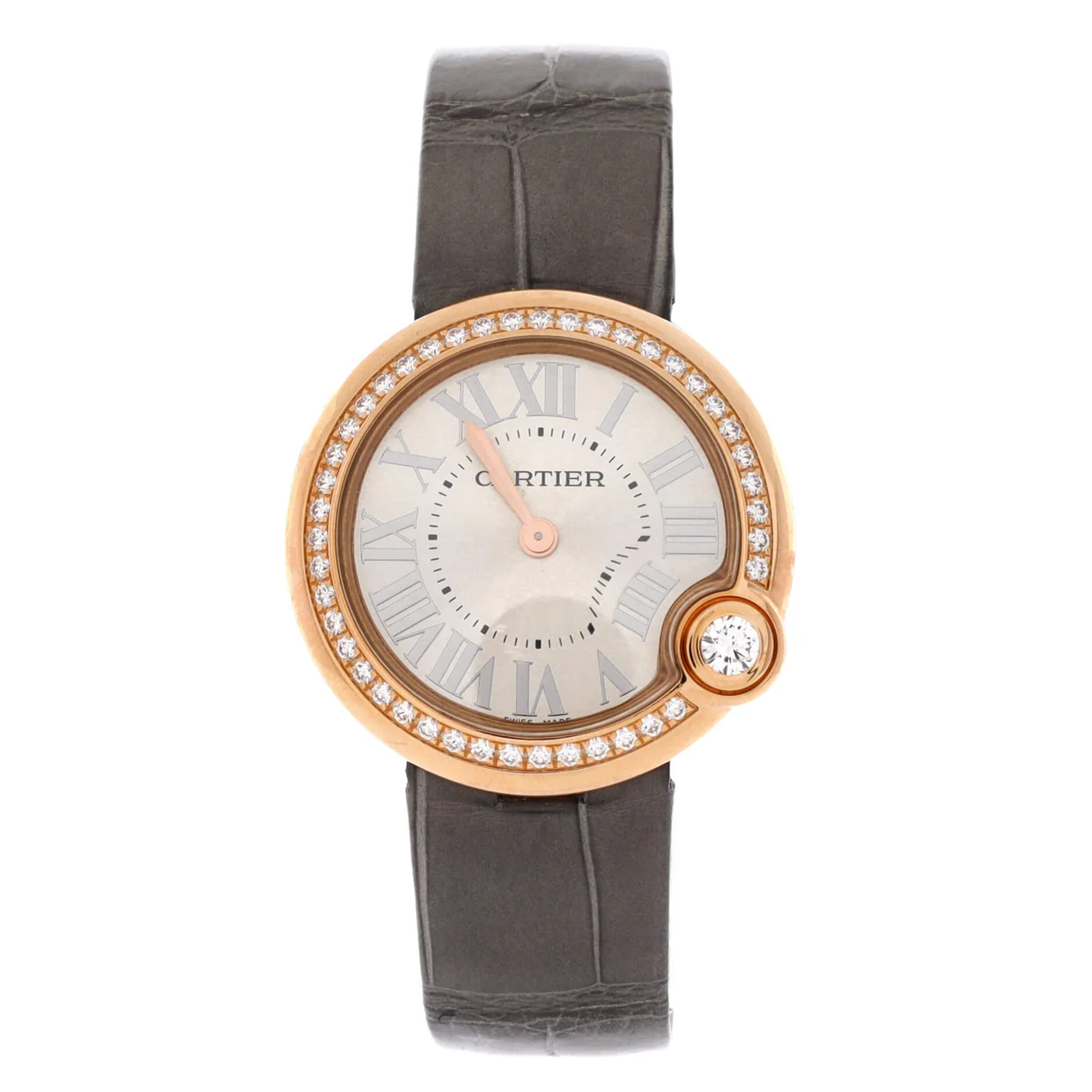 Ballon Blanc de Cartier Quartz Watch Rose Gold with Diamond Bezel and Alligator 30 - Deep Luxury