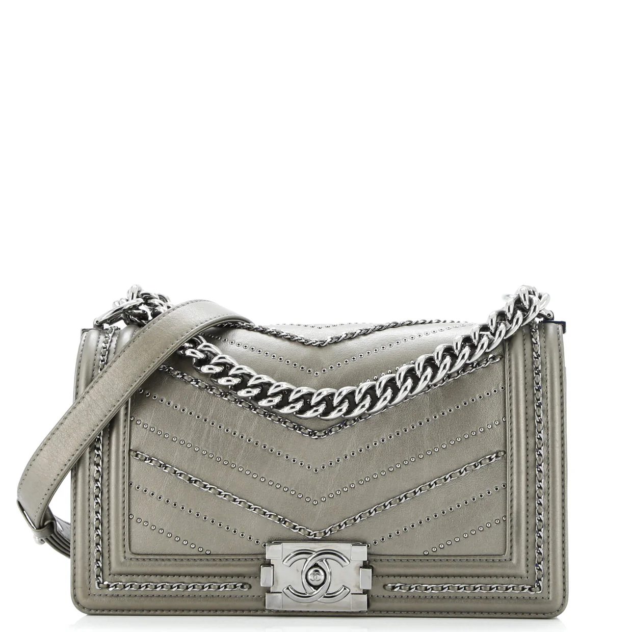 Boy Flap Bag Chevron Embellished Crumpled Calfskin Old Medium - Deep Luxury