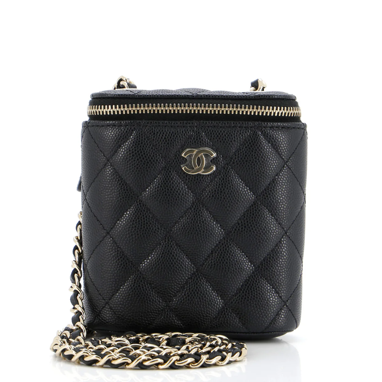 Vertical Classic Vanity Case with Chain Quilted Caviar Small - Deep Luxury