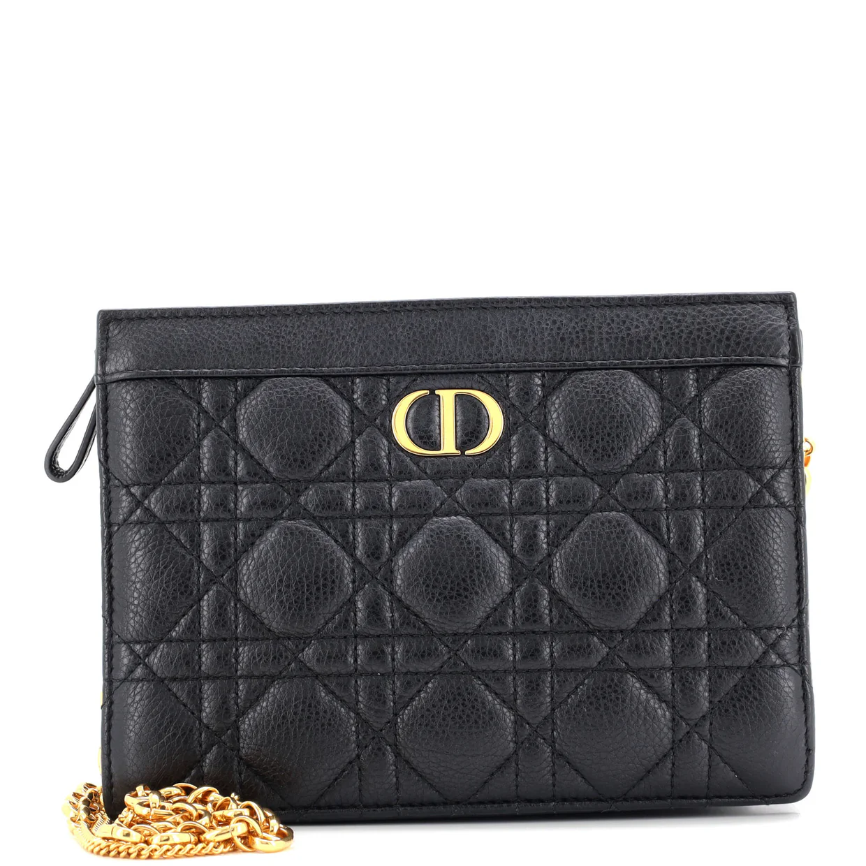 Caro Zipped Pouch With Chain Cannage Quilt Leather - Deep Luxury