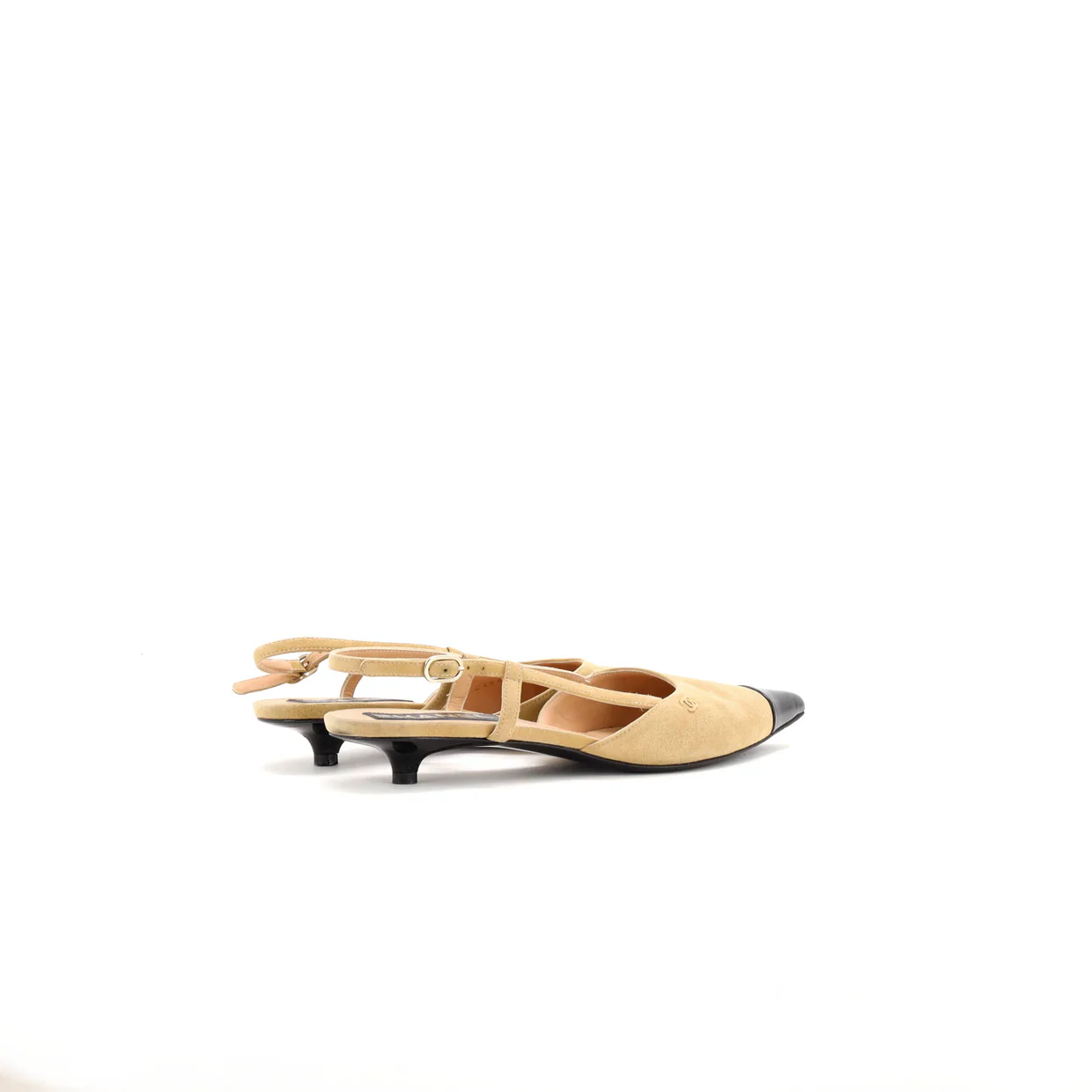 Women’s Pointed Cap Toe Slingback Kitten Heels Suede with Patent - Deep Luxury