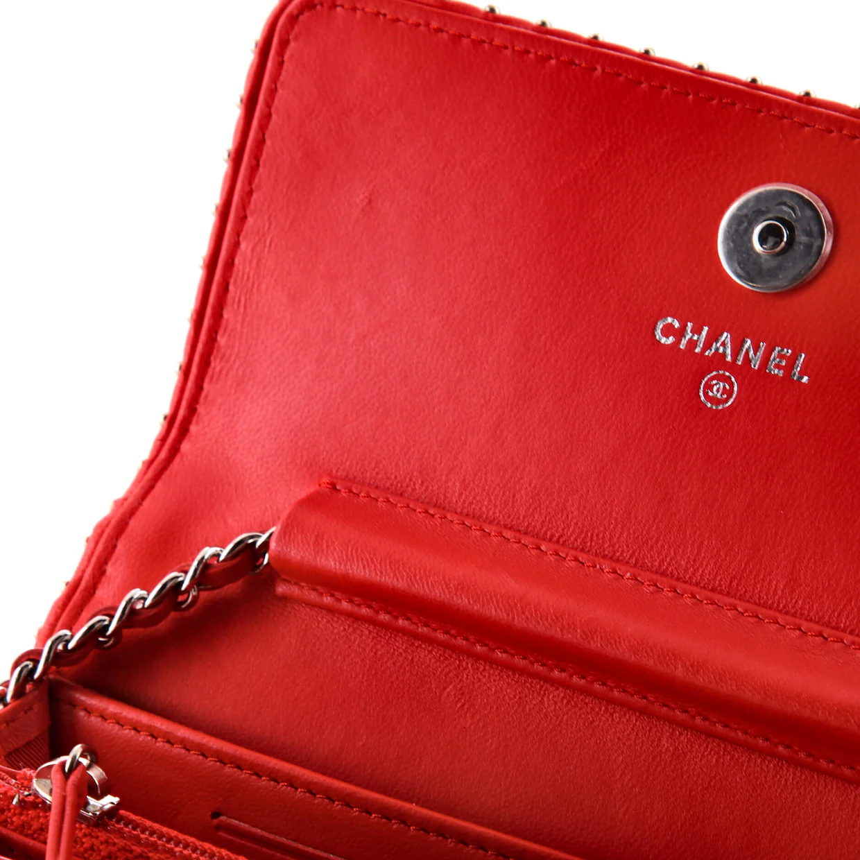 Wallet on Chain Chevron Lambskin with Studded Detail Mini - Deep Luxury
