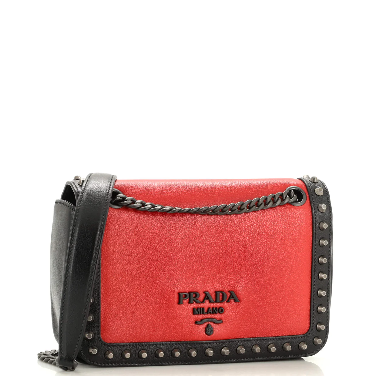 Chain Flap Bag Studded Glace Calf Small - Deep Luxury