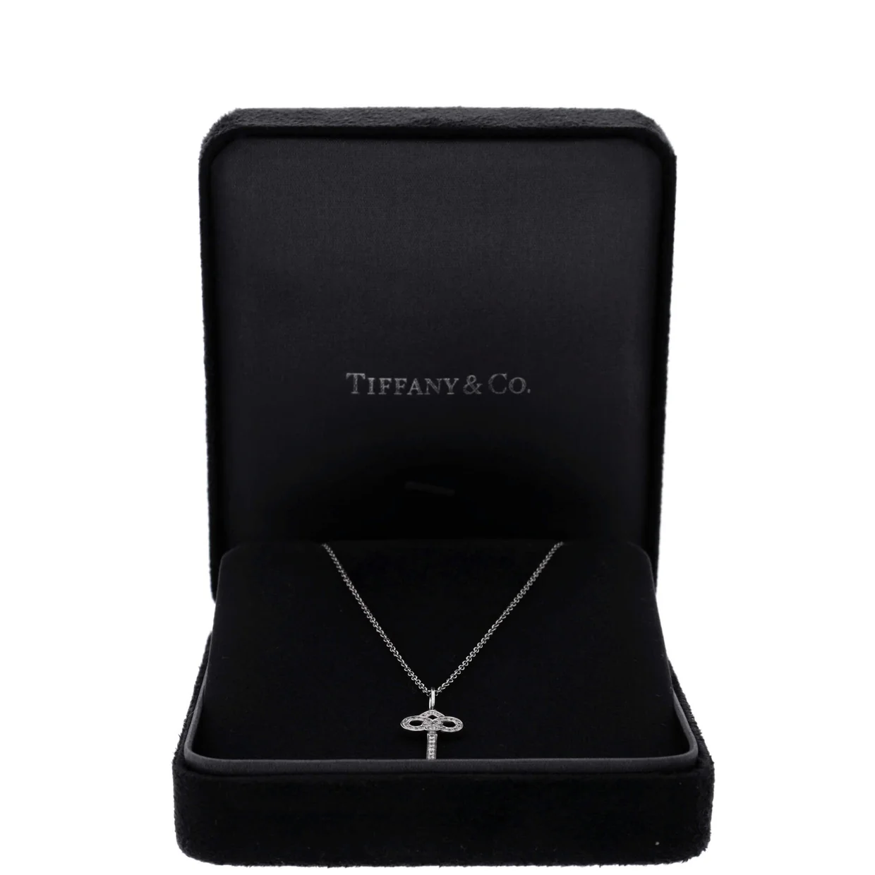 Fleur de Lis Key Pendant Necklace Platinum and Diamonds Small - Deep Luxury