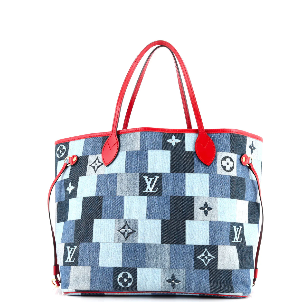 Neverfull Tote Damier and Monogram Patchwork Denim MM - Deep Luxury