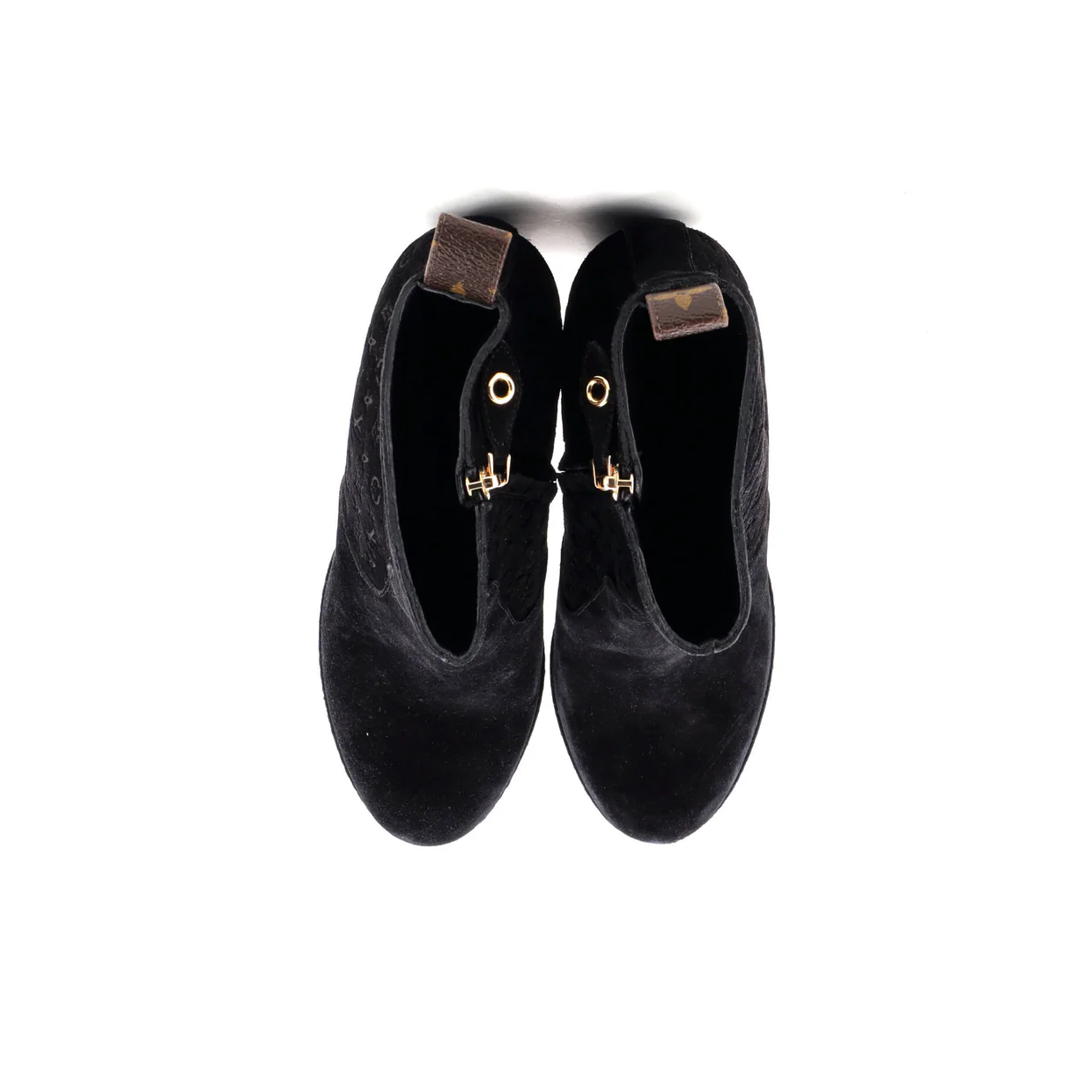 Women's Ankle Wedge Platform Boots Monogram Embossed Suede - Deep Luxury