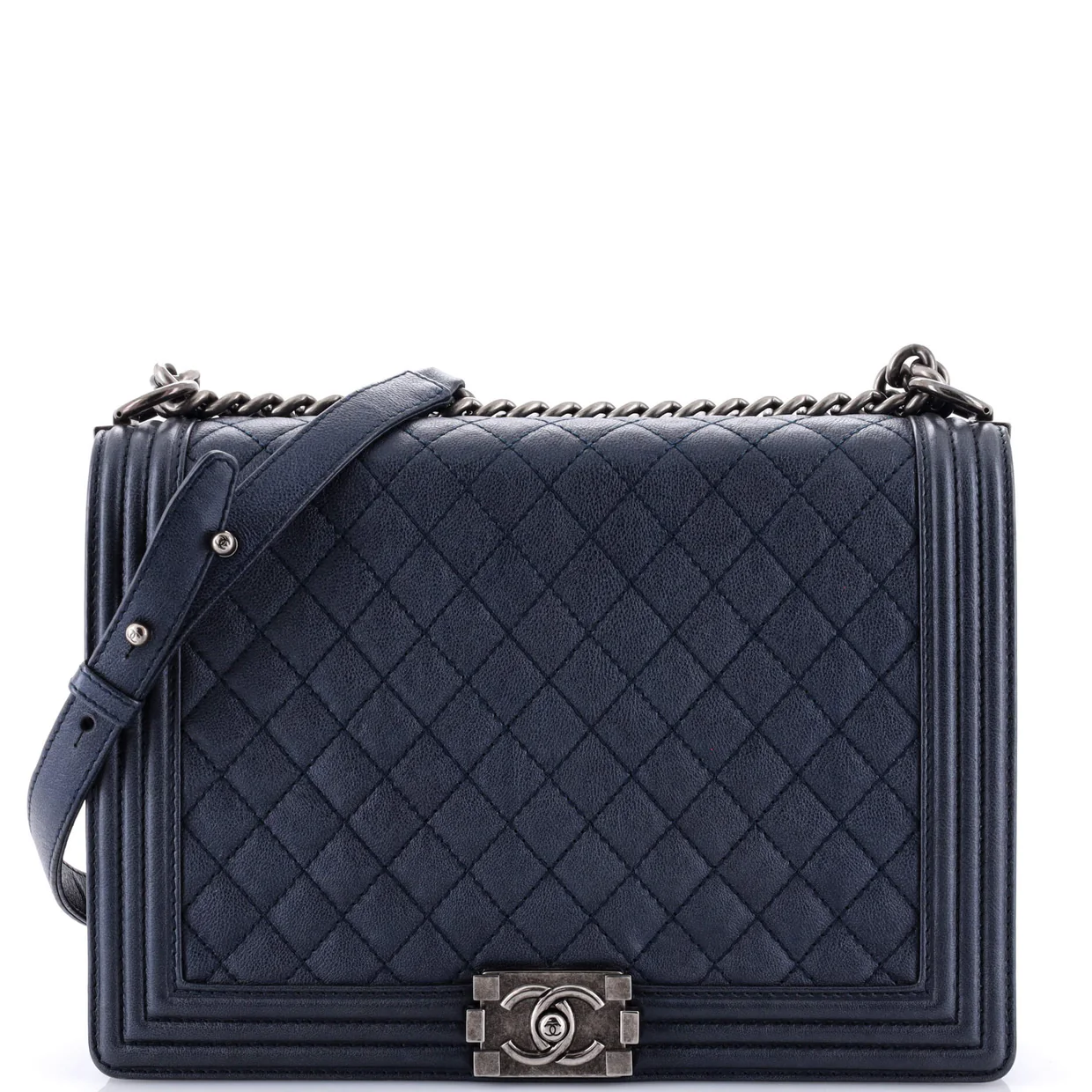 Boy Flap Bag Quilted Metallic Calfskin Large - Deep Luxury