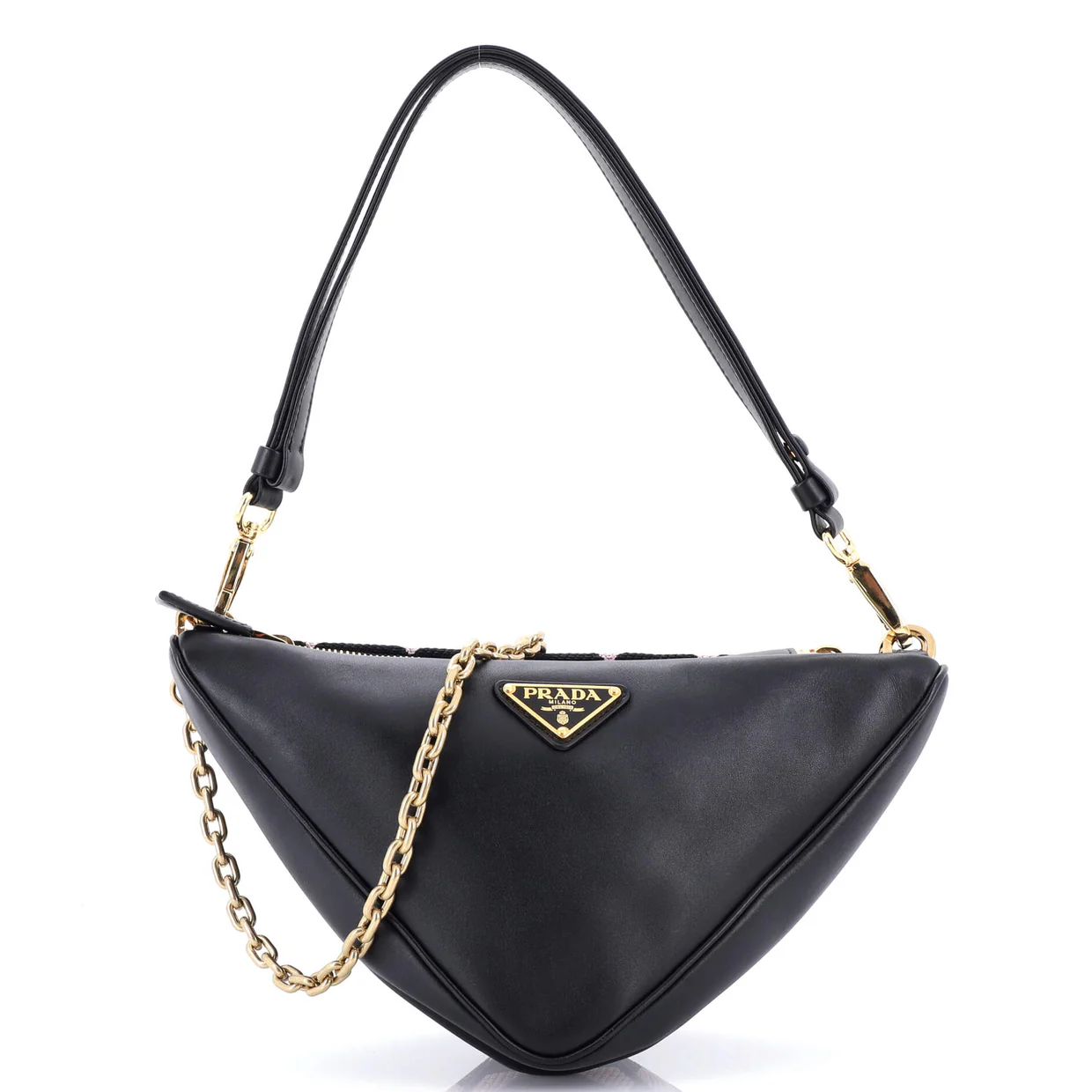 Double Symbole Triangle Bag Leather and Jacquard Mini - Deep Luxury