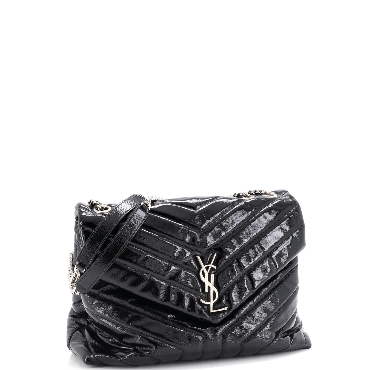 Loulou Shoulder Bag Matelasse Chevron Patent Medium - Deep Luxury
