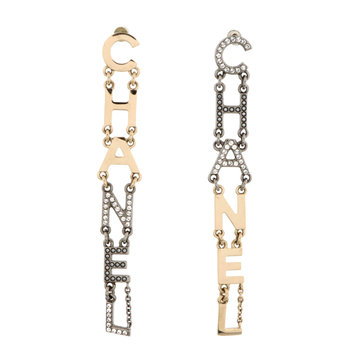 Logo Drop Earrings Metal with Crystals - Deep Luxury