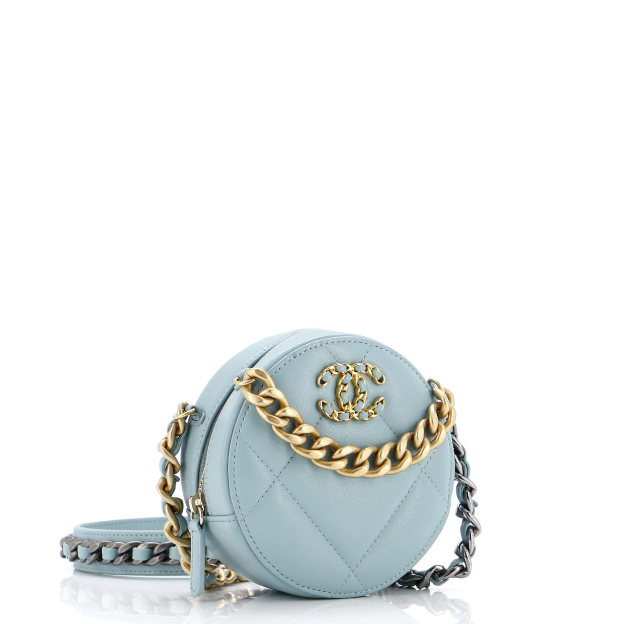 19 Round Clutch with Chain Quilted Leather - Deep Luxury