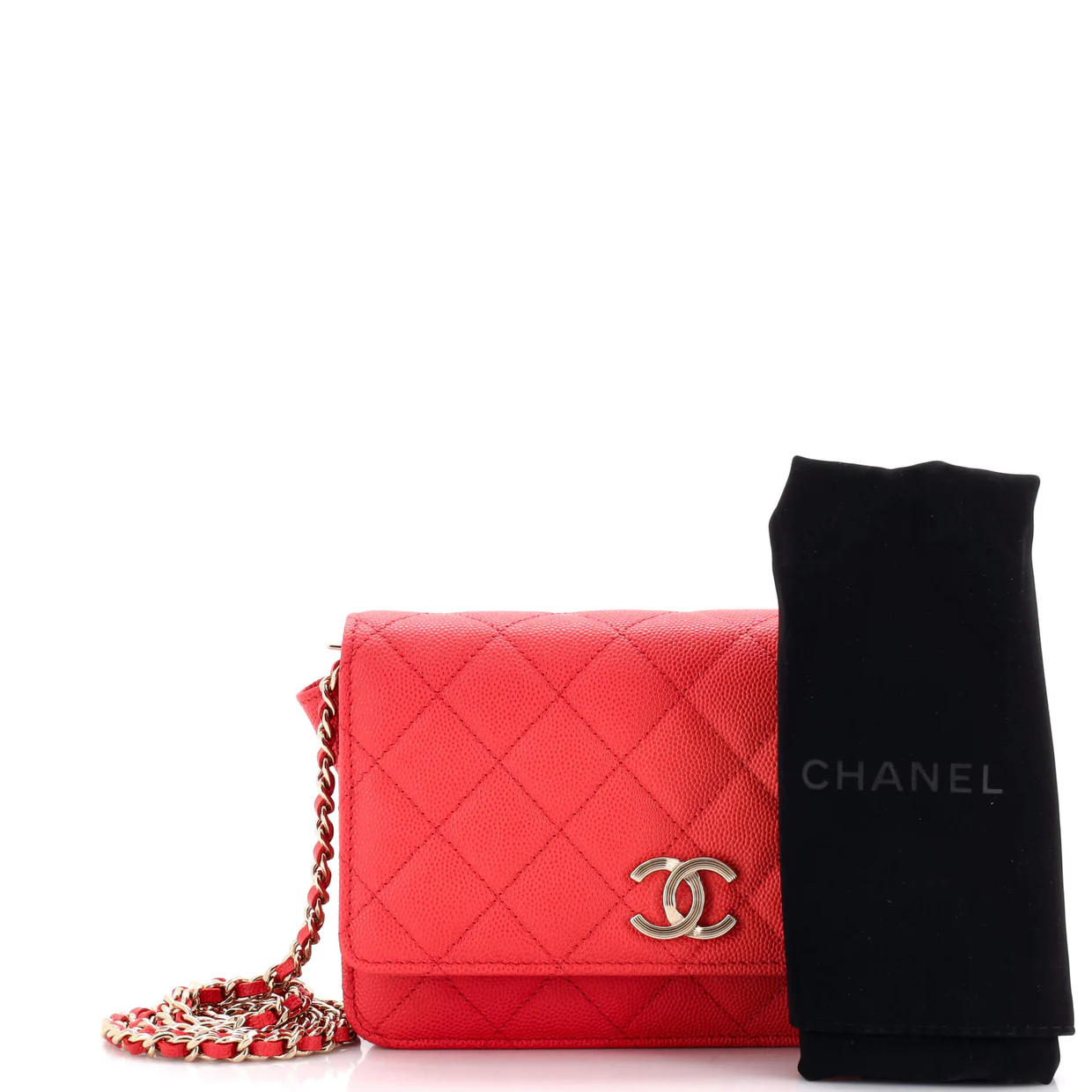 Textured CC Wallet on Chain Quilted Caviar - Deep Luxury
