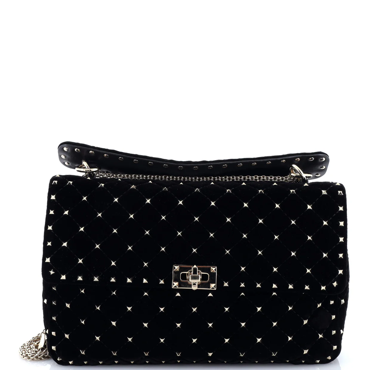 Rockstud Spike Flap Shoulder Bag Quilted Velvet Large - Deep Luxury