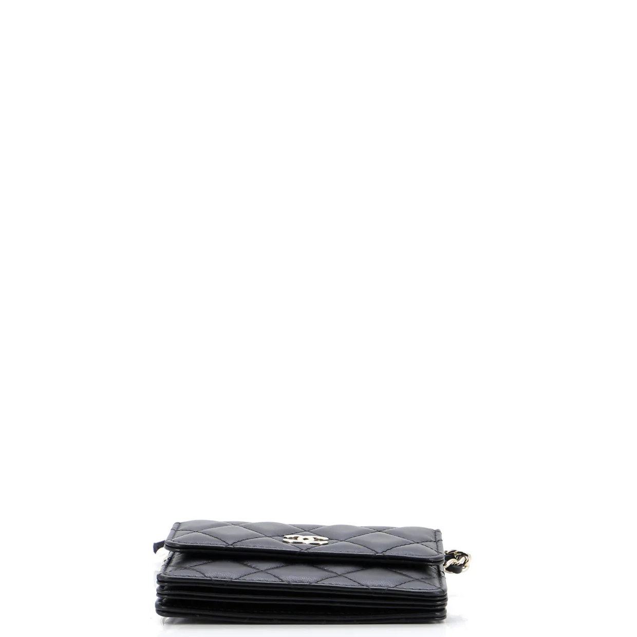 Camellia Bow Flap Card Holder with Chain Quilted Lambskin - Deep Luxury