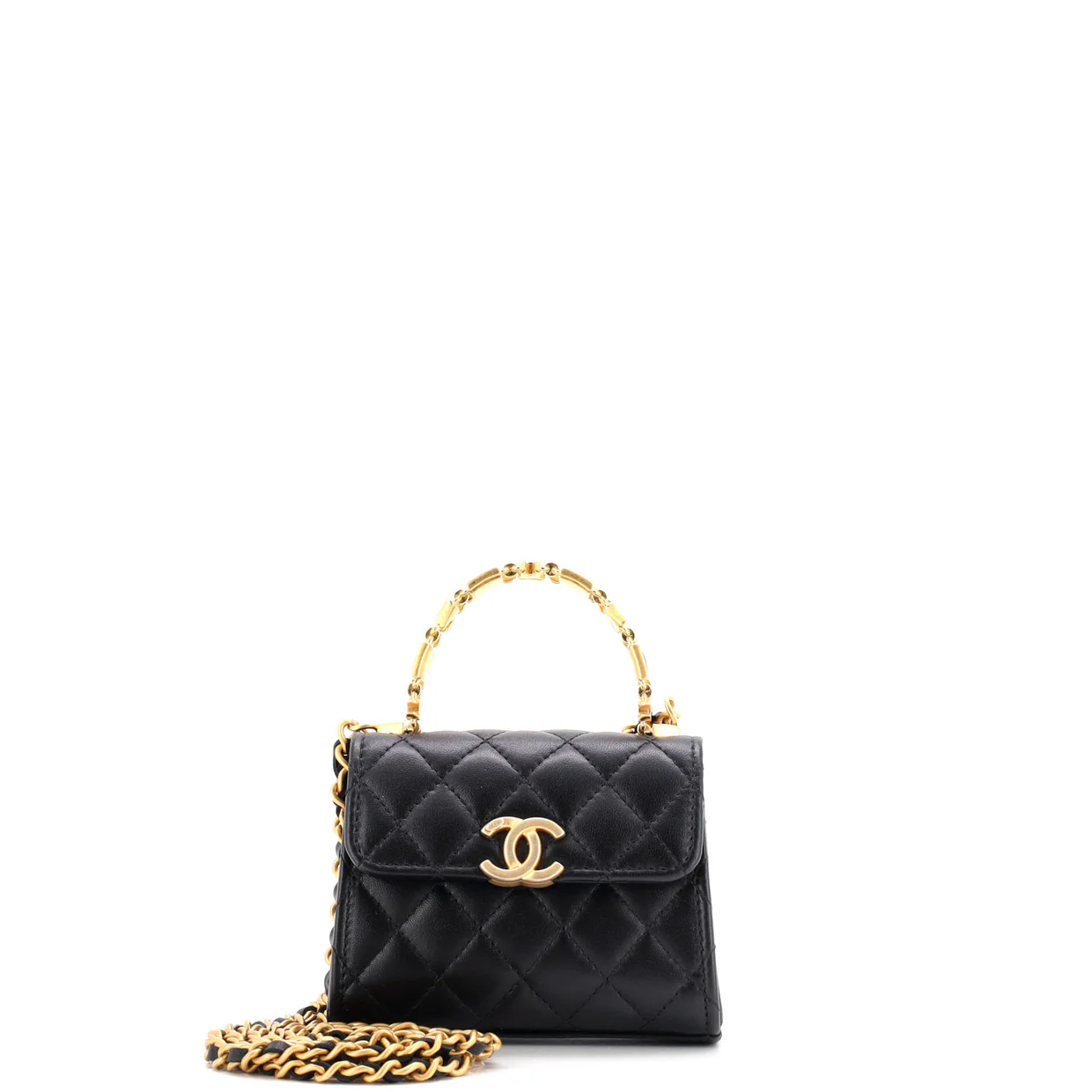 Coco Enamel Top Handle Flap Bag Quilted Lambskin Small - Deep Luxury