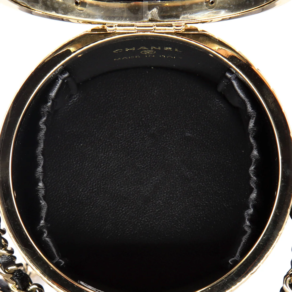 Lock Frame Round Vanity Case with Chain Quilted Lambskin Mini - Deep Luxury
