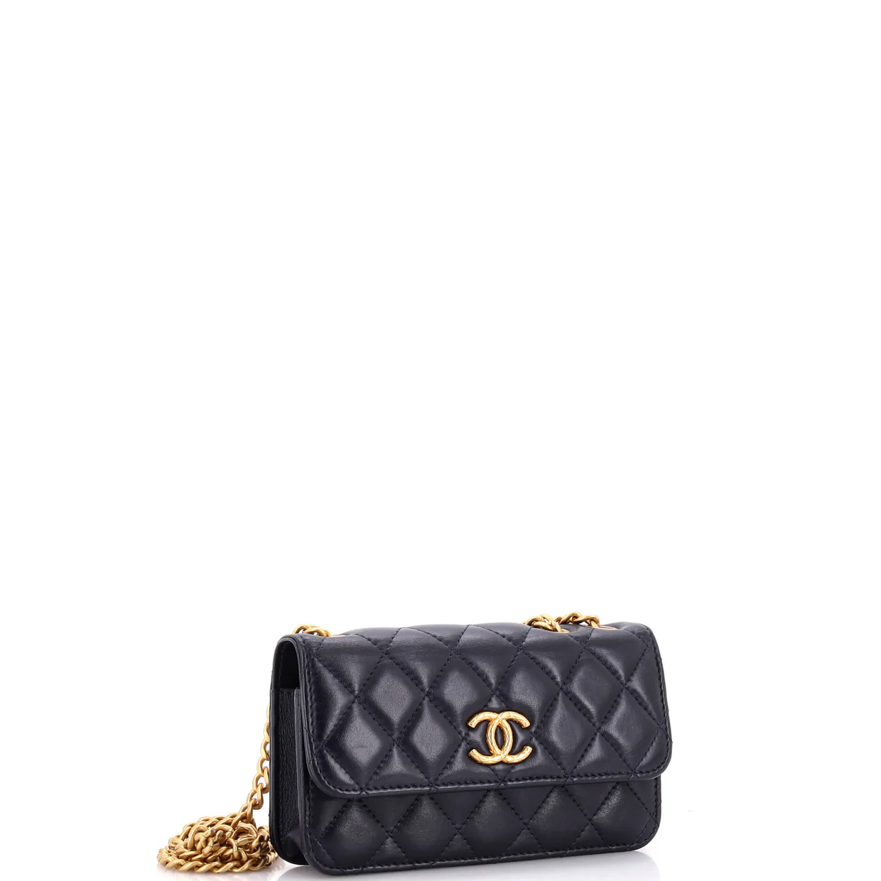 All Slide Long Phone Holder with Chain Quilted Lambskin - Deep Luxury