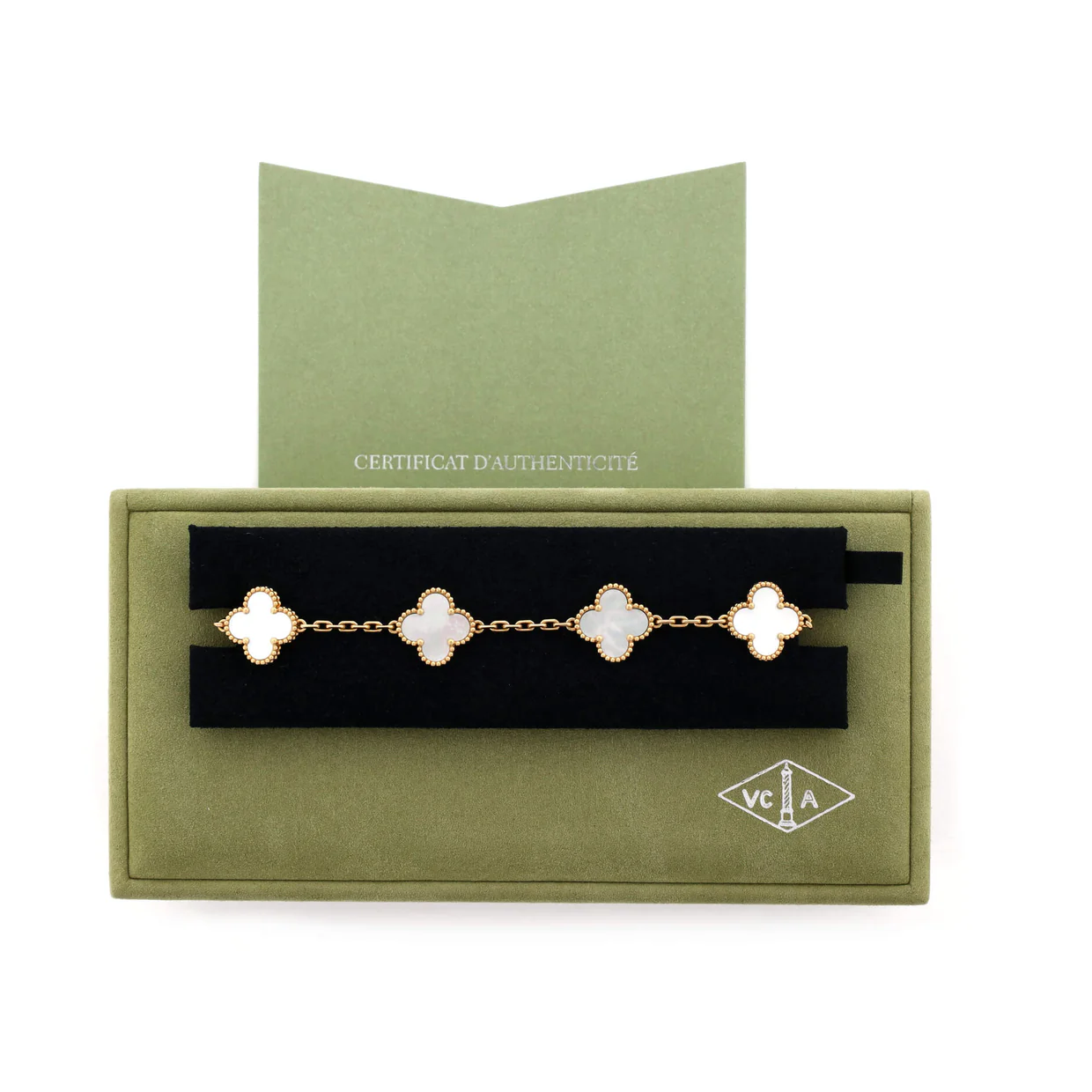 Vintage Alhambra 5 Motifs Bracelet 18K Yellow Gold and Mother of Pearl - Deep Luxury