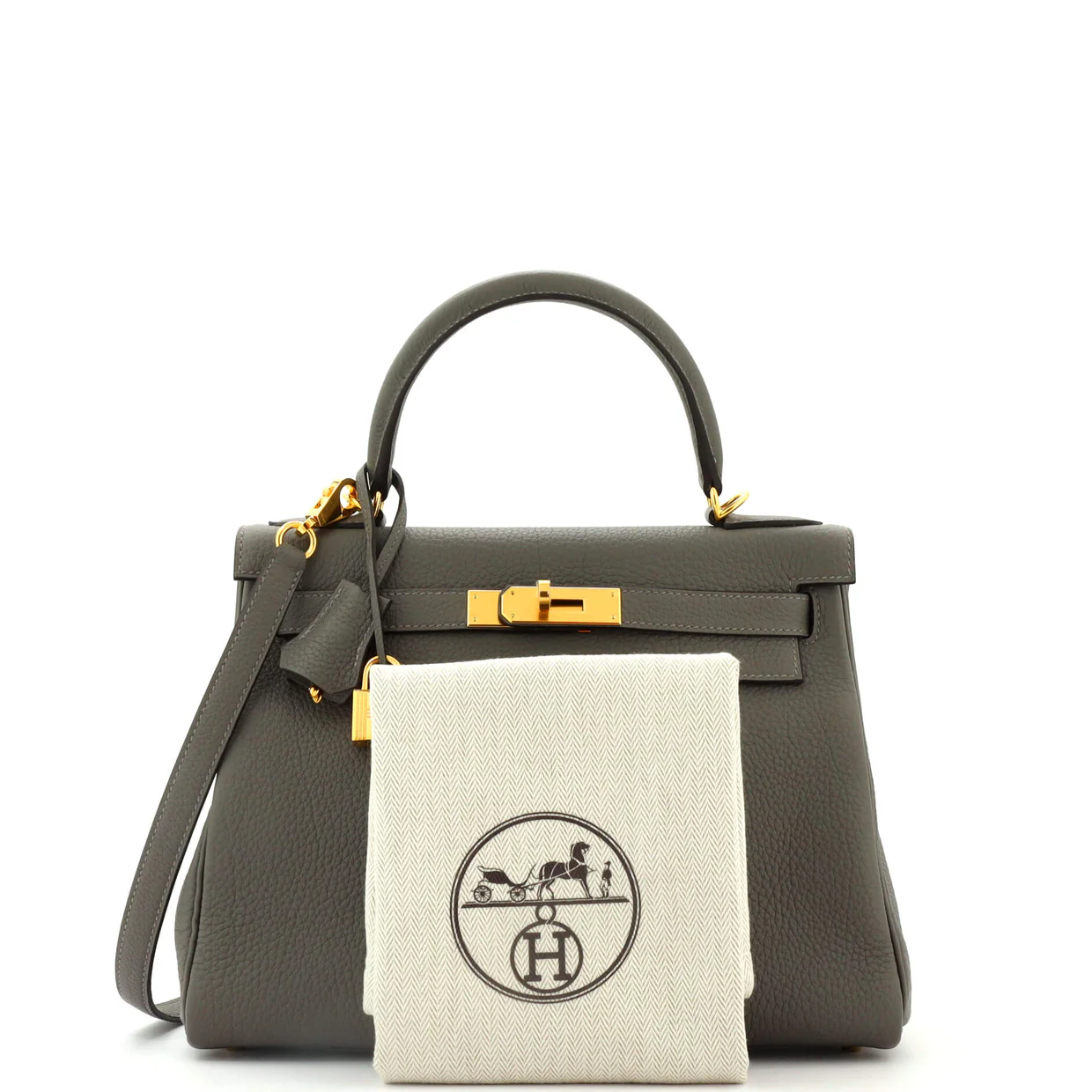 Kelly Handbag Grey Clemence with Gold Hardware 28 - Deep Luxury