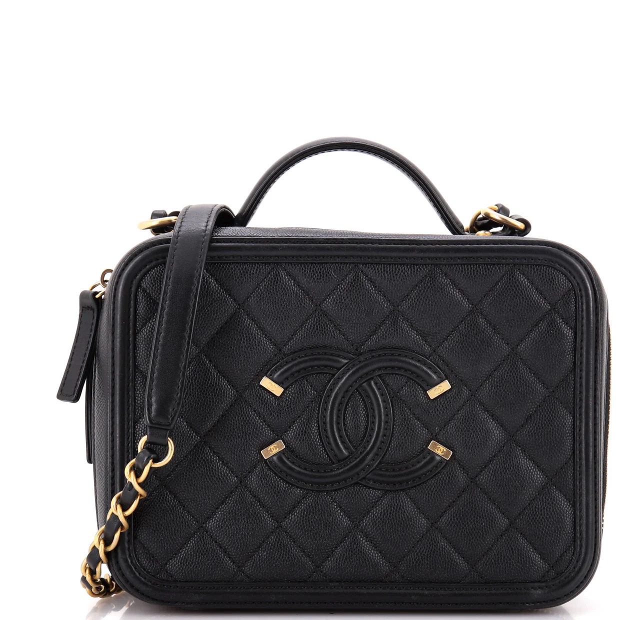 Filigree Vanity Case Quilted Caviar Medium - Deep Luxury