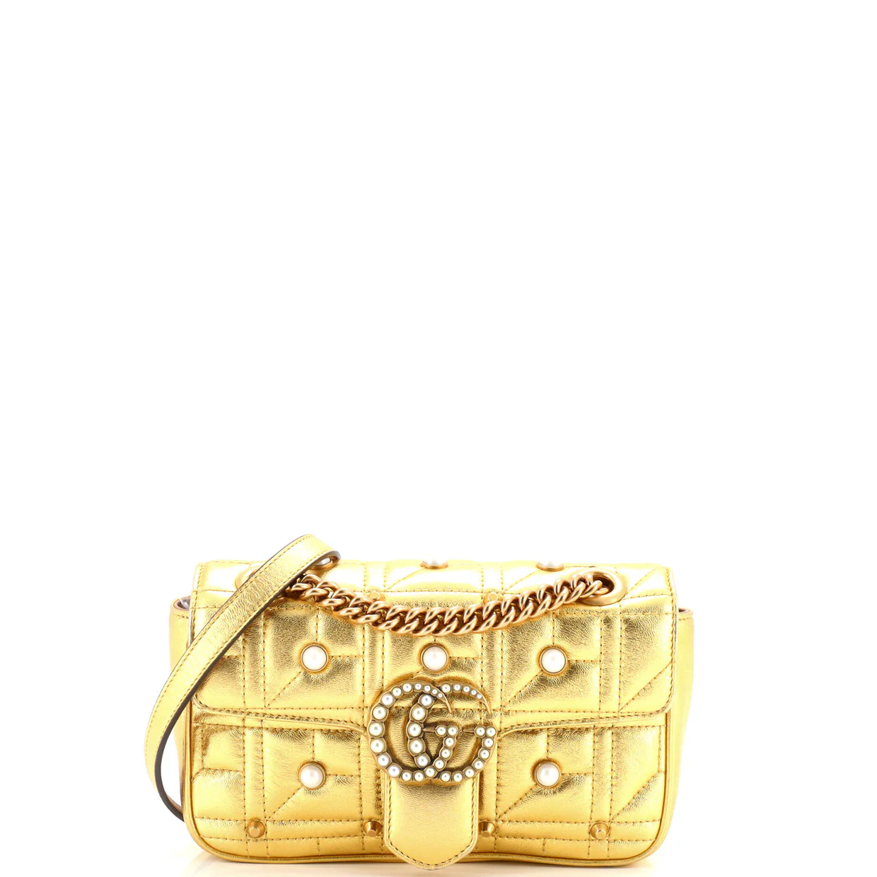 Pearly GG Marmont Flap Bag Embellished Matelasse Leather Mini - Deep Luxury