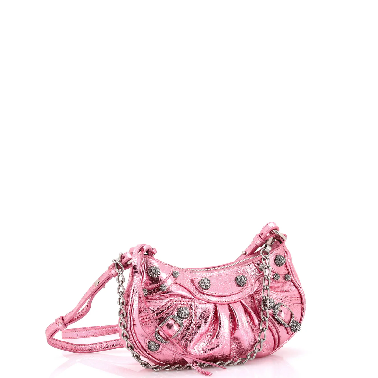 Le Cagole Giant Studs Shoulder Bag Leather with Crystals Mini - Deep Luxury